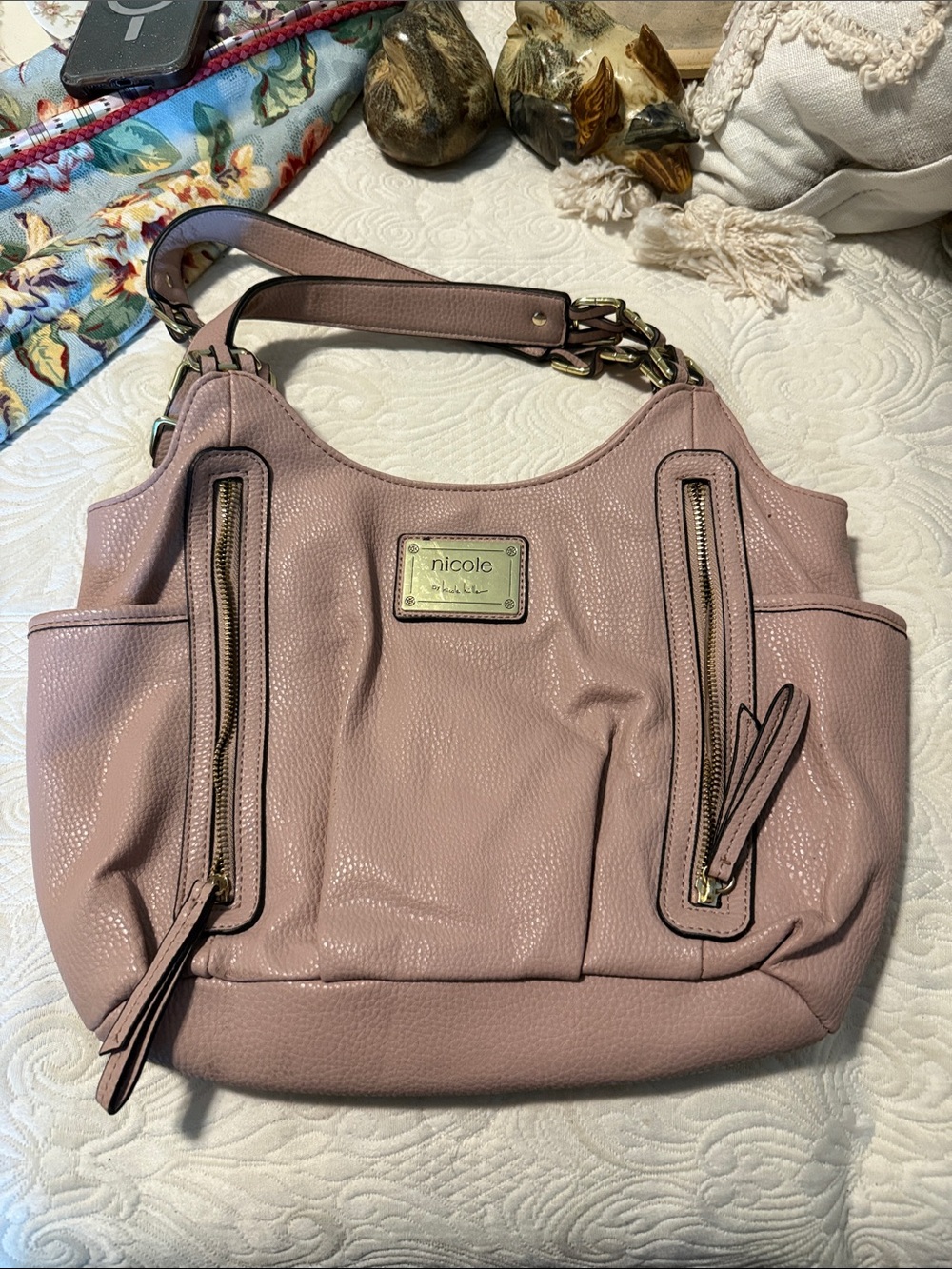Nicole by Nicole Miller Dusty Rose Leather Shoulder Bag